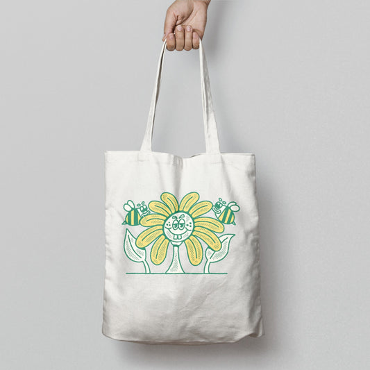 Yellow Flower With Bees Design on Tote Bag