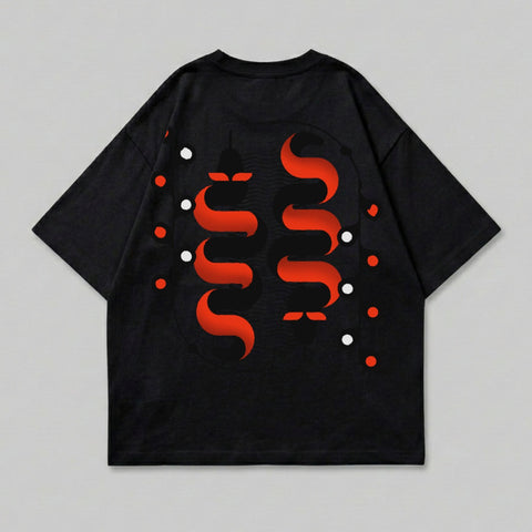 Black tee red wavy design white red dots product type