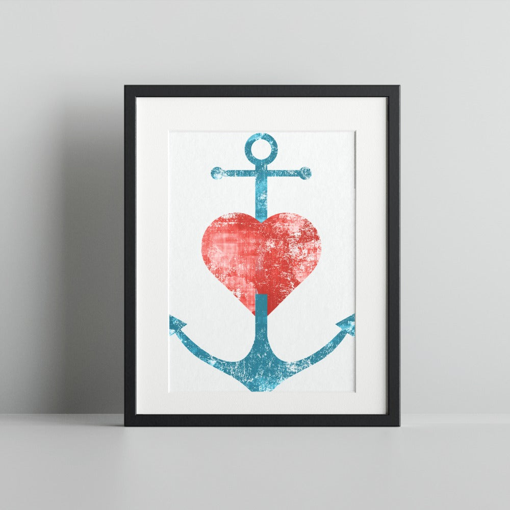Nautical Heart and Anchor Design Wall Art Print