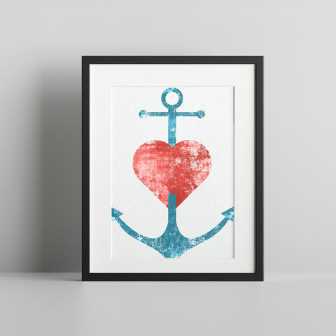 Nautical Heart and Anchor Design Wall Art Print