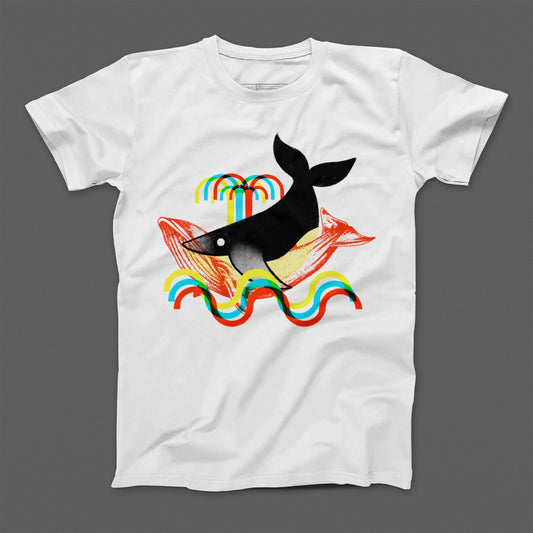 Playful Cartoon Whale Rainbow Splash T-shirt