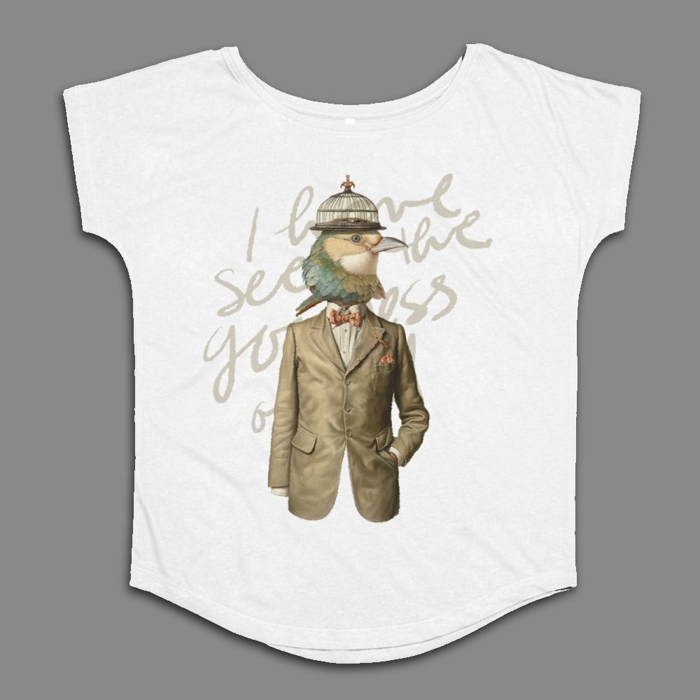 Whimsical Bird in Suit with Quote Graphic Shirt