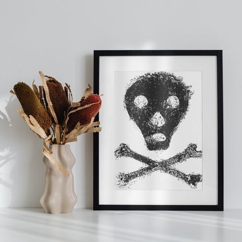 Modern Black and White Skull Artwork Framed Print