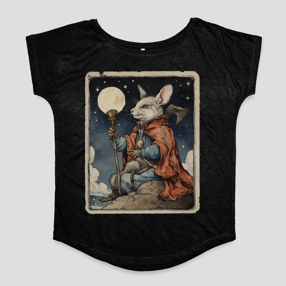Mystical Rabbit Holding Staff Graphic T-shirt