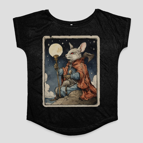 Mystical Rabbit Holding Staff Graphic T-shirt