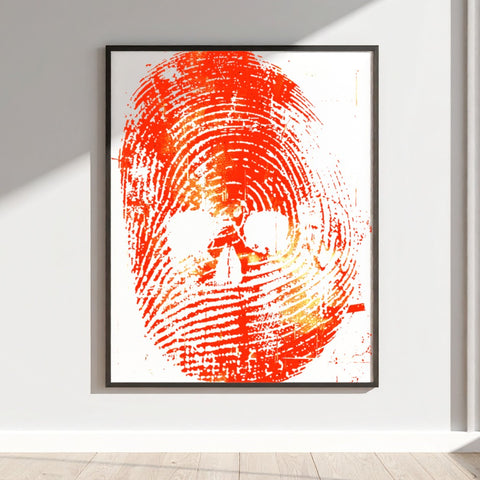 Vibrant Red Skull Fingerprint Framed Wall Art