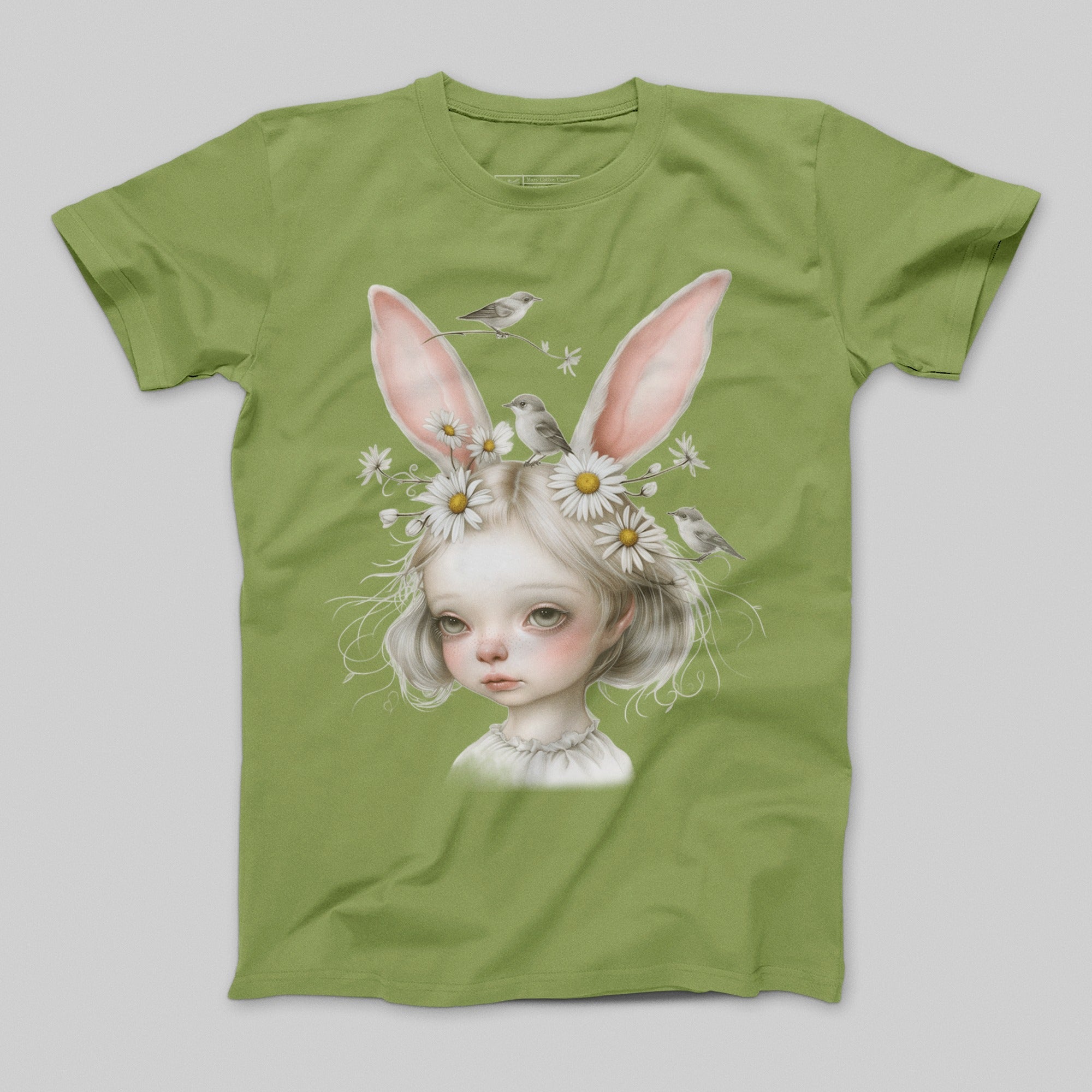 Cute Bunny Girl With Flowers and Birds T-shirt
