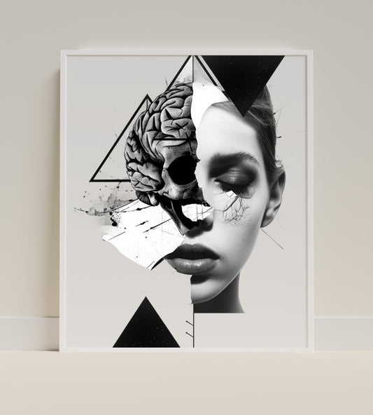 Abstract Skull Brain and Woman Art Print