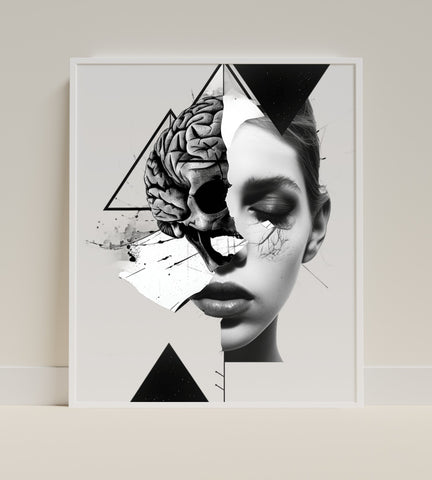 Abstract Skull Brain and Woman Art Print
