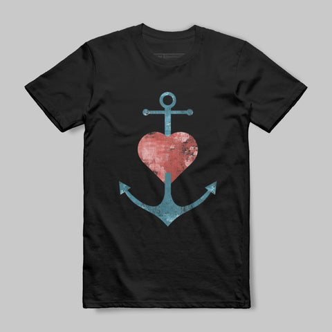 Anchor and Heart Design Black T-Shirt Product