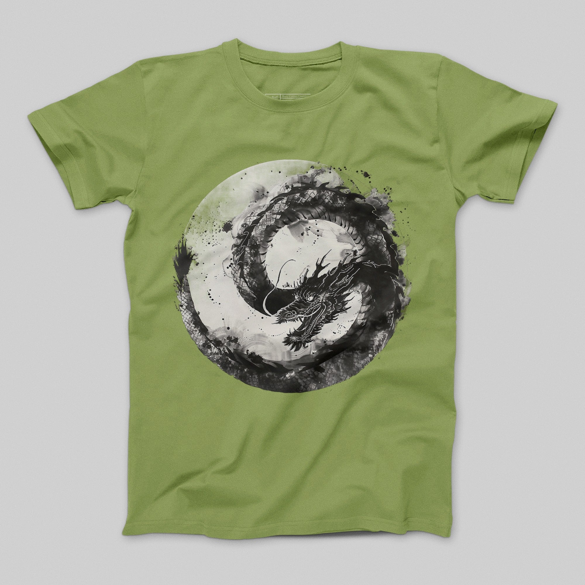 Artistic Black Dragon Circle Print T-Shirt