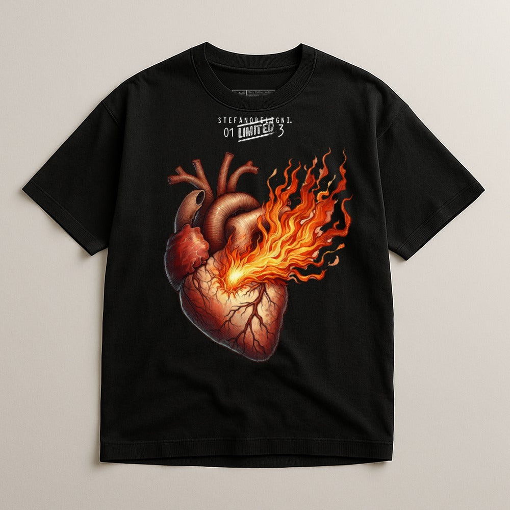 Flaming Heart Graphic Design T-shirt for Unisex Apparel
