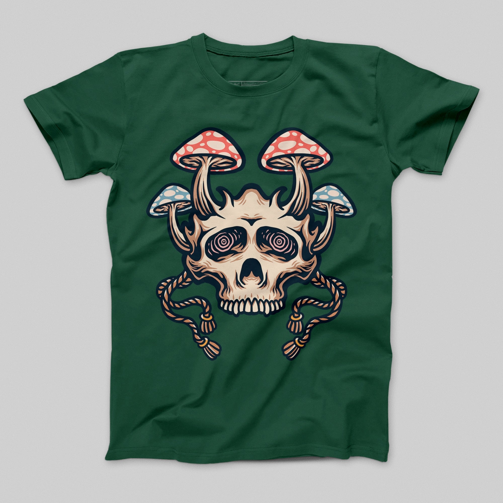 Psychedelic Skull and Mushrooms Graphic T-shirt