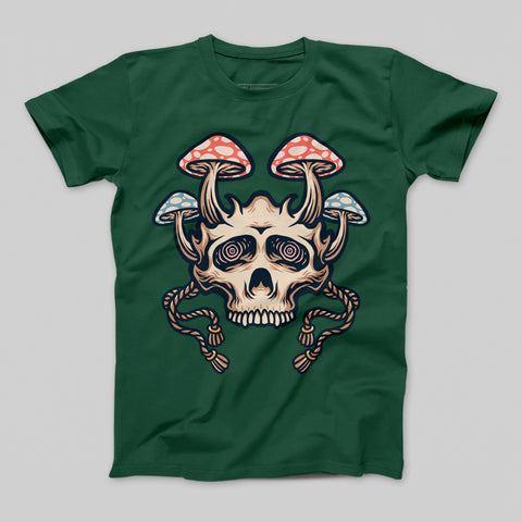 Psychedelic Skull and Mushrooms Graphic T-shirt