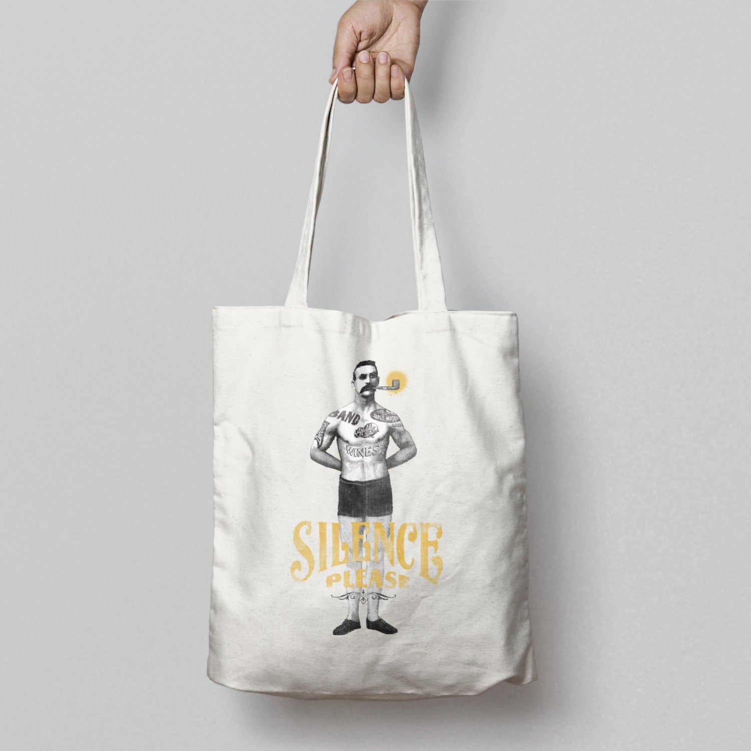 Silence Please Tote Bag with Vintage Man Design