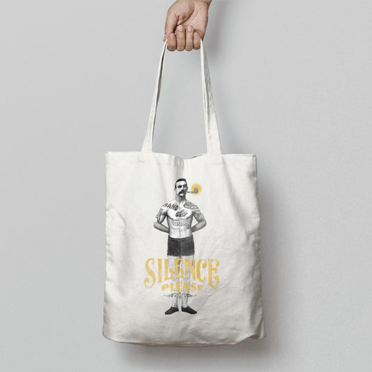 Silence Please Tote Bag with Vintage Man Design