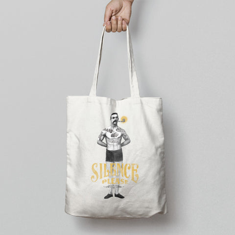 Silence Please Tote Bag with Vintage Man Design
