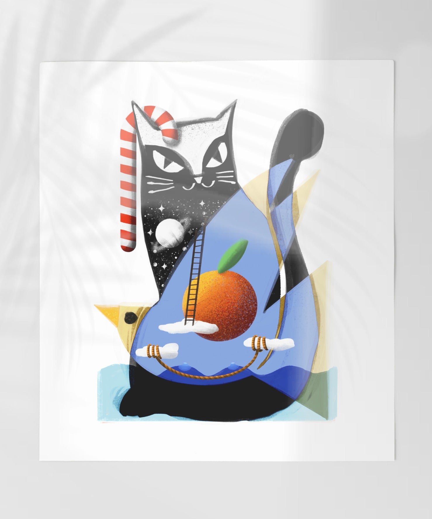 Abstract Cat with Candy Cane Surreal Art Print