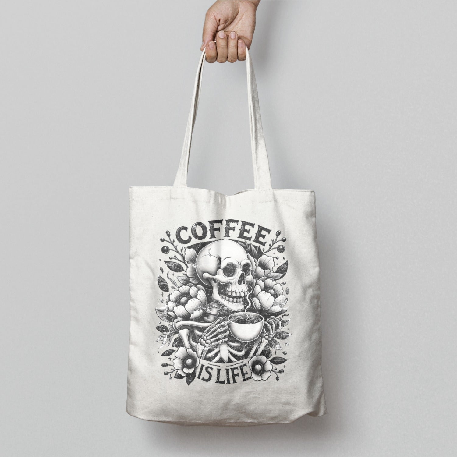 Coffee is Life Skull Graphic Tote Bag Product