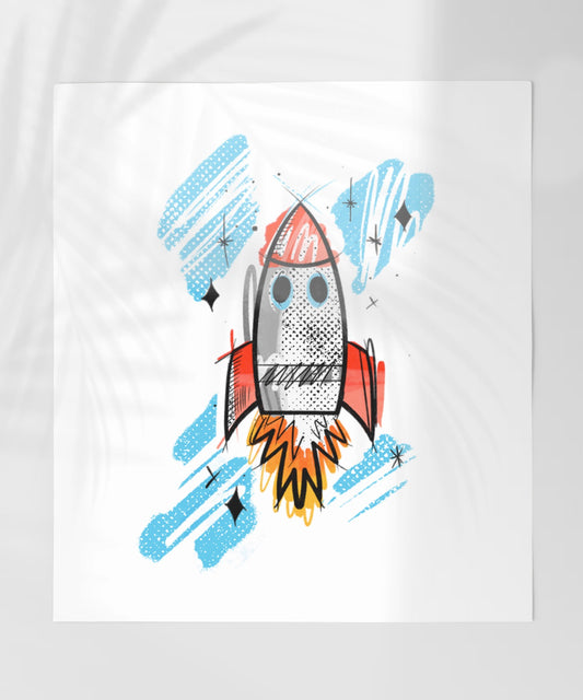 Colorful Rocket Drawing Art Print for Space Lovers