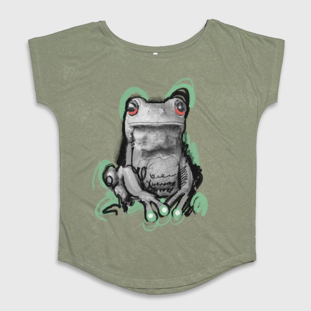 Frog Drawing Graphic Design on Green Shirt