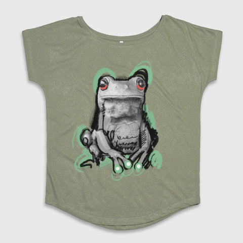 Frog Drawing Graphic Design on Green Shirt