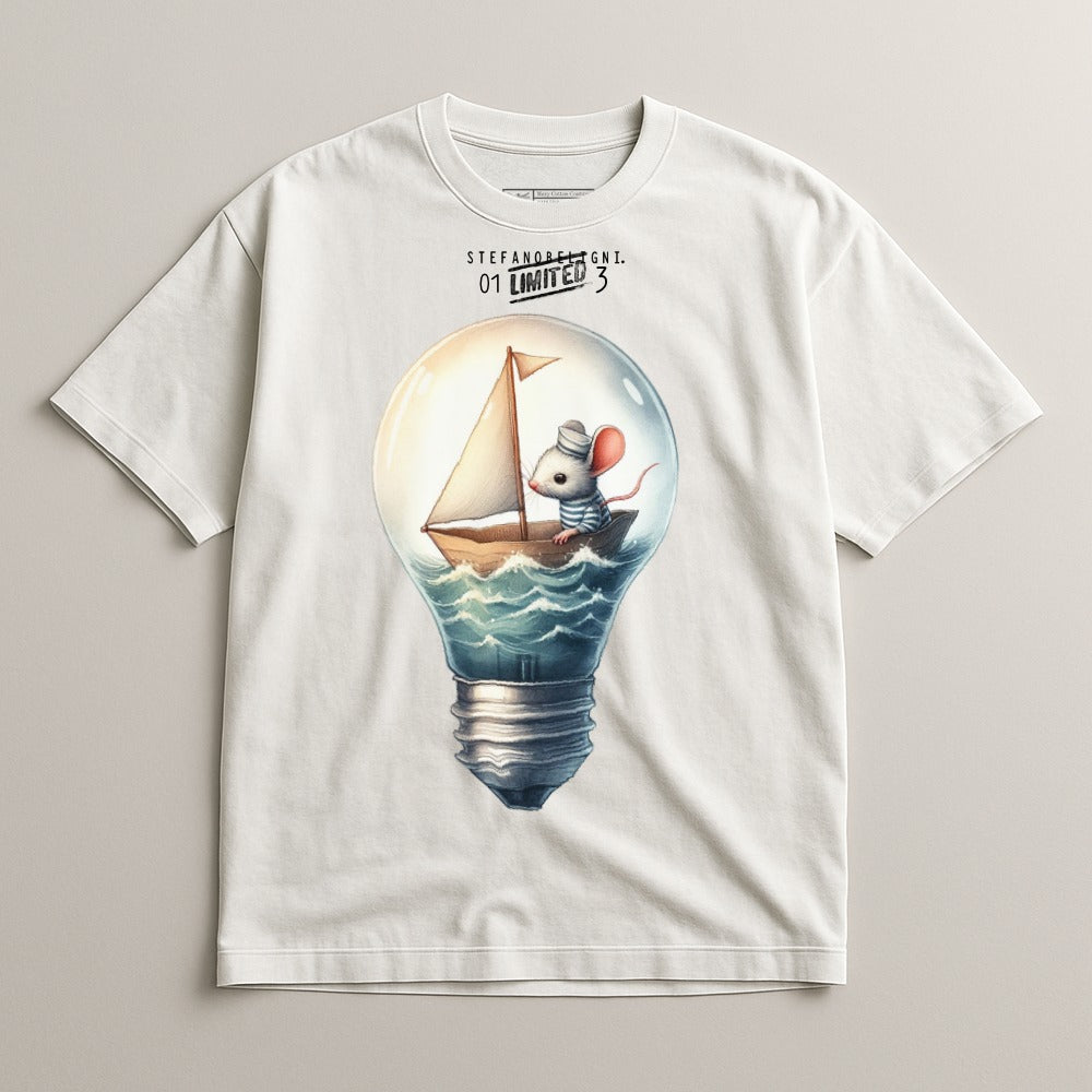 Creative Lightbulb Mouse and Sailboat T-shirt