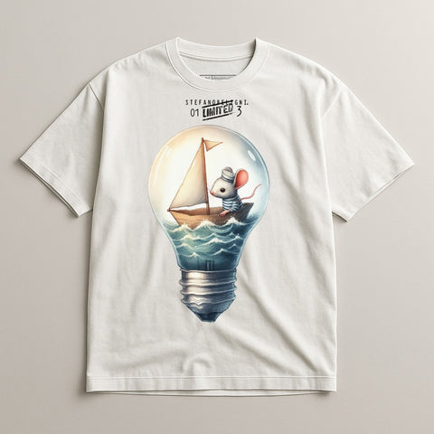 Creative Lightbulb Mouse and Sailboat T-shirt