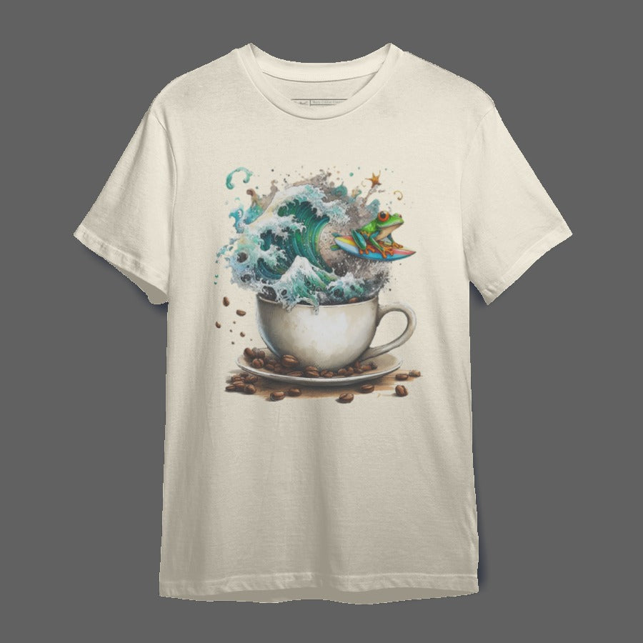 Surfing Frog in Coffee Cup Graphic Tee Shirt
