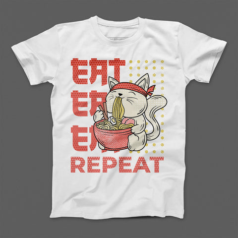 Eat Eat Eat Repeat Noodle Cat Graphic T-shirt