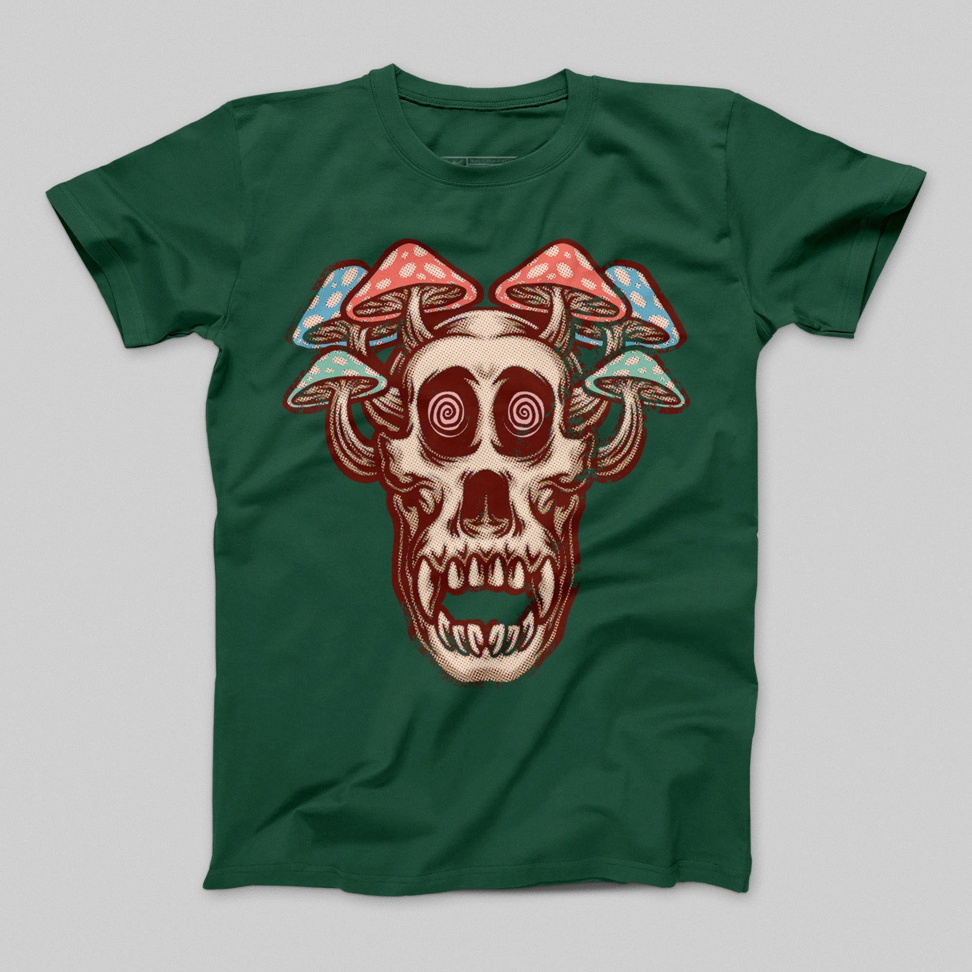 Psychedelic Skull with Mushrooms Graphic T-Shirt