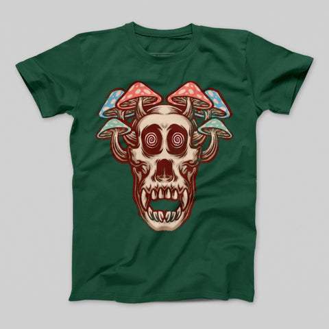Psychedelic Skull with Mushrooms Graphic T-Shirt