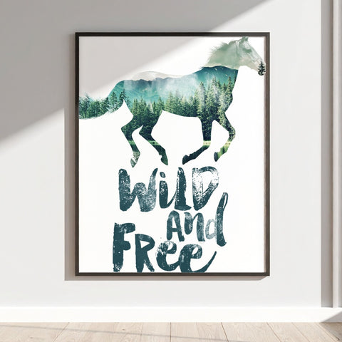Wild and Free Horse Design Wall Art Decor Print