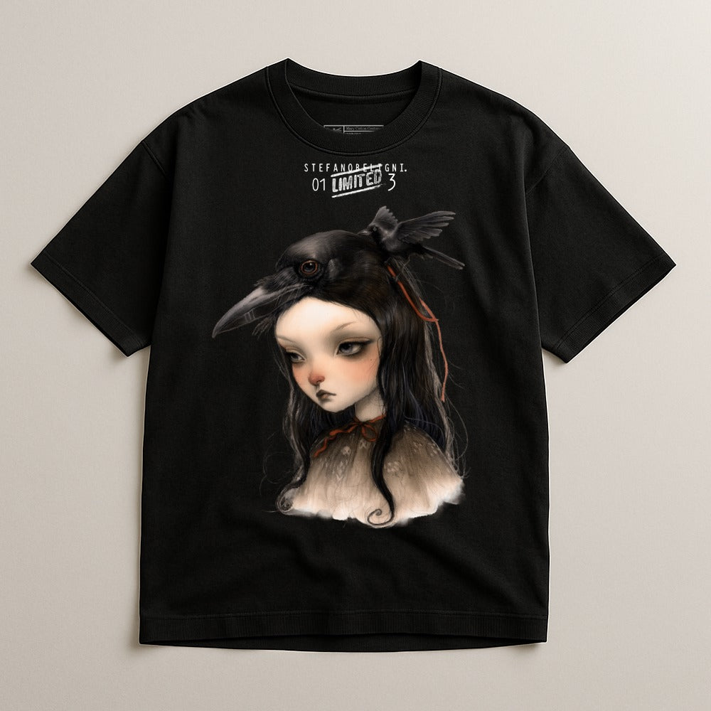 Limited Edition Dark Artistic Girl with Crow T-Shirt
