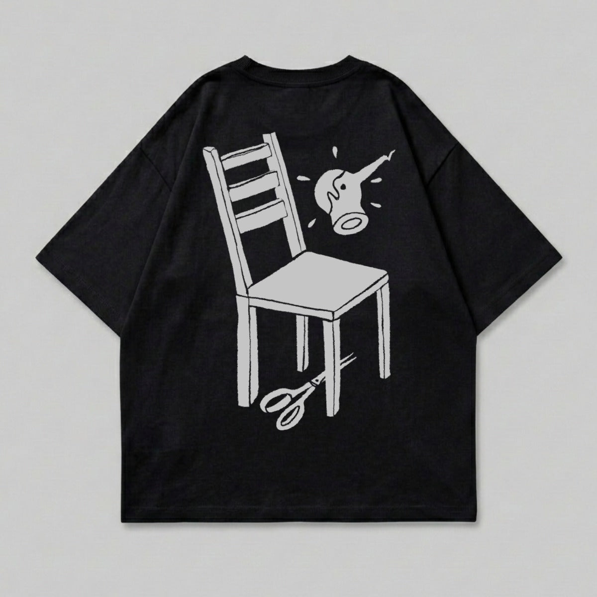 Black Tee White Chair Scissors Ear Trumpet Graphic product type