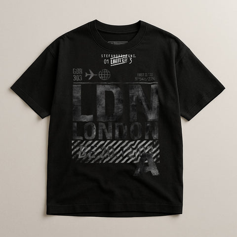 LDN London Graphic Black Shirt With Text and Icon Design