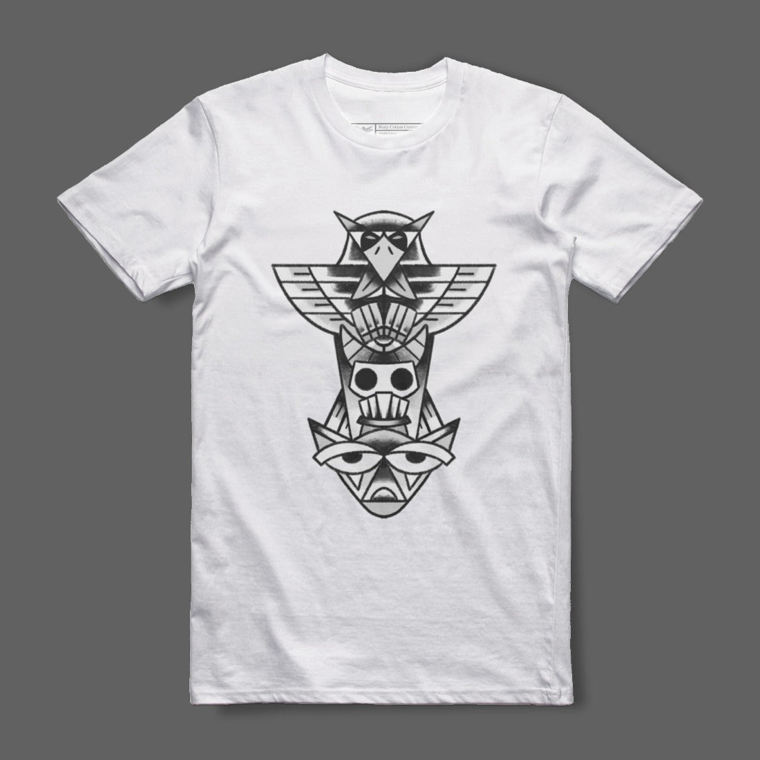 Totem Pole Art Graphic Print White T-Shirt Product