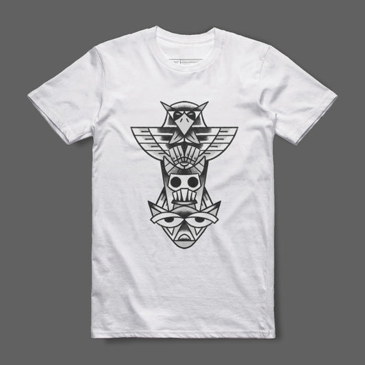 Totem Pole Art Graphic Print White T-Shirt Product