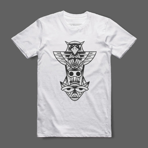 Totem Pole Art Graphic Print White T-Shirt Product