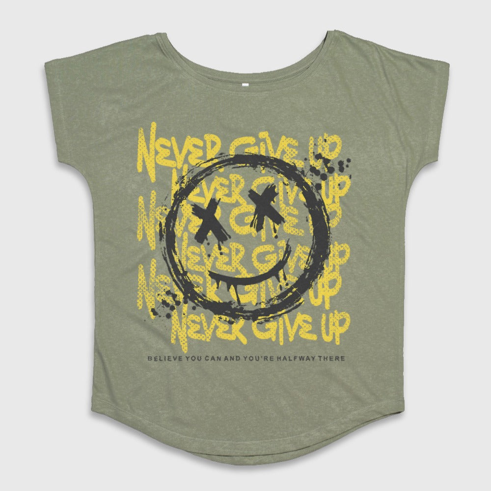 Never Give Up Smiley Face Inspirational T-Shirt