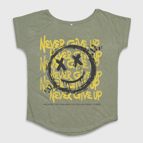 Never Give Up Smiley Face Inspirational T-Shirt