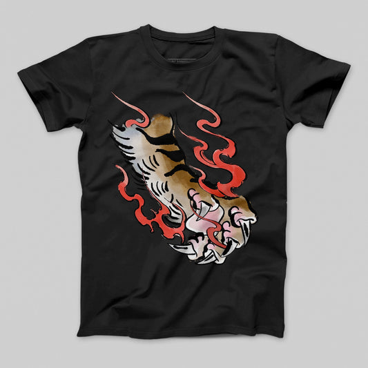 Fierce Tiger Claw With Flames Graphic T-Shirt