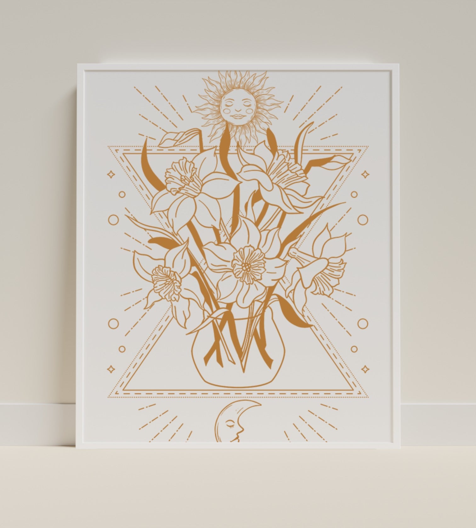 Sun Moon and Flower Illustration Art Print Poster Decor
