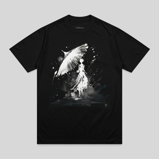 Black shirt ethereal figure white umbrella art t-shirt product type