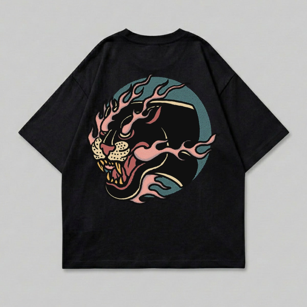 Black Flaming Panther Graphic T-Shirt product type
Black T-shirt
Panther design
Flaming graphic
Animal print
Streetwear tee
Oversized shirt
Graphic apparel
Bold design
Wildcat art
Feline motif
Unique style
Edgy fashion
Unisex clothing
Statement top
Casual wear
Summer fashion
Hipster style
Big cat graphic
Fashion tee
Illustration print