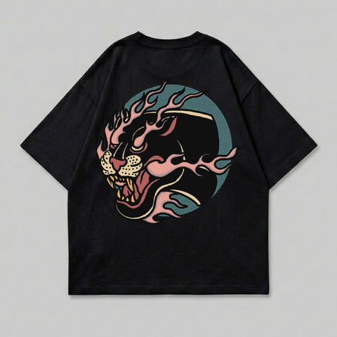 Black Flaming Panther Graphic T-Shirt product type
Black T-shirt
Panther design
Flaming graphic
Animal print
Streetwear tee
Oversized shirt
Graphic apparel
Bold design
Wildcat art
Feline motif
Unique style
Edgy fashion
Unisex clothing
Statement top
Casual wear
Summer fashion
Hipster style
Big cat graphic
Fashion tee
Illustration print