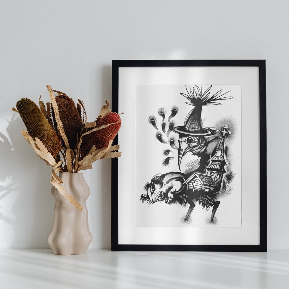 Plague Doctor Gothic Art Print Framed Display