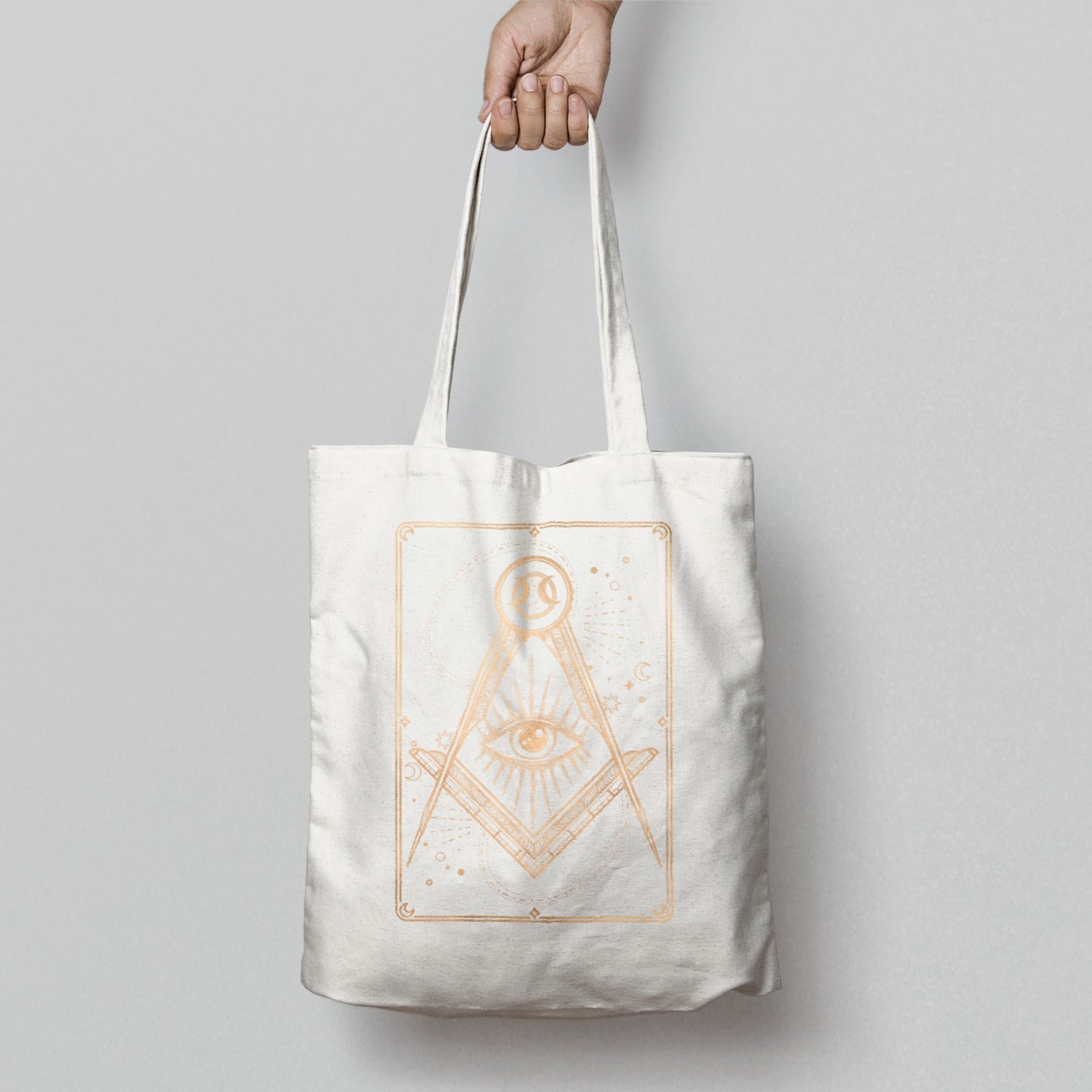 Mystical Eye and Compass Design on White Tote Bag