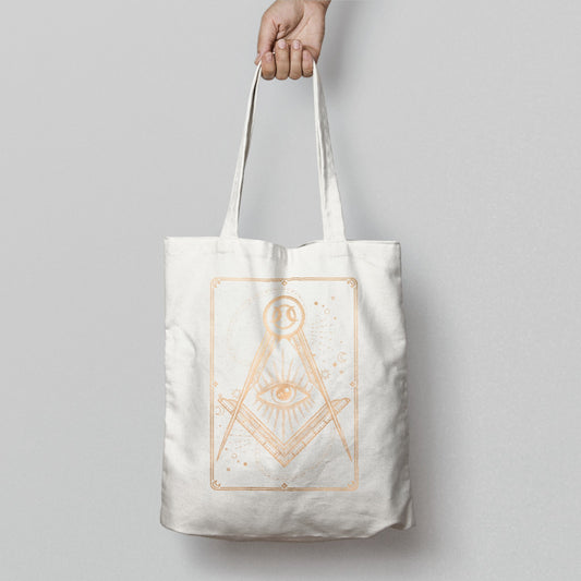 Mystical Eye and Compass Design on White Tote Bag