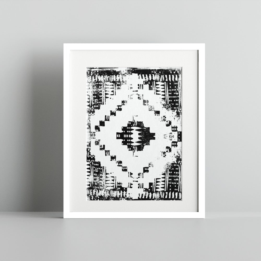 Abstract Geometric Tribal Black and White Art Print